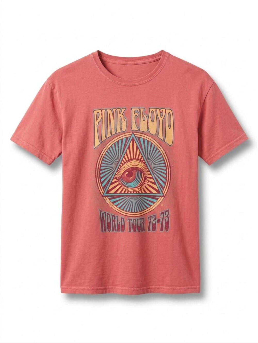 Sz M Pink Floyd World Tour 72-73 Coral Short Sleeve Graphic Tee